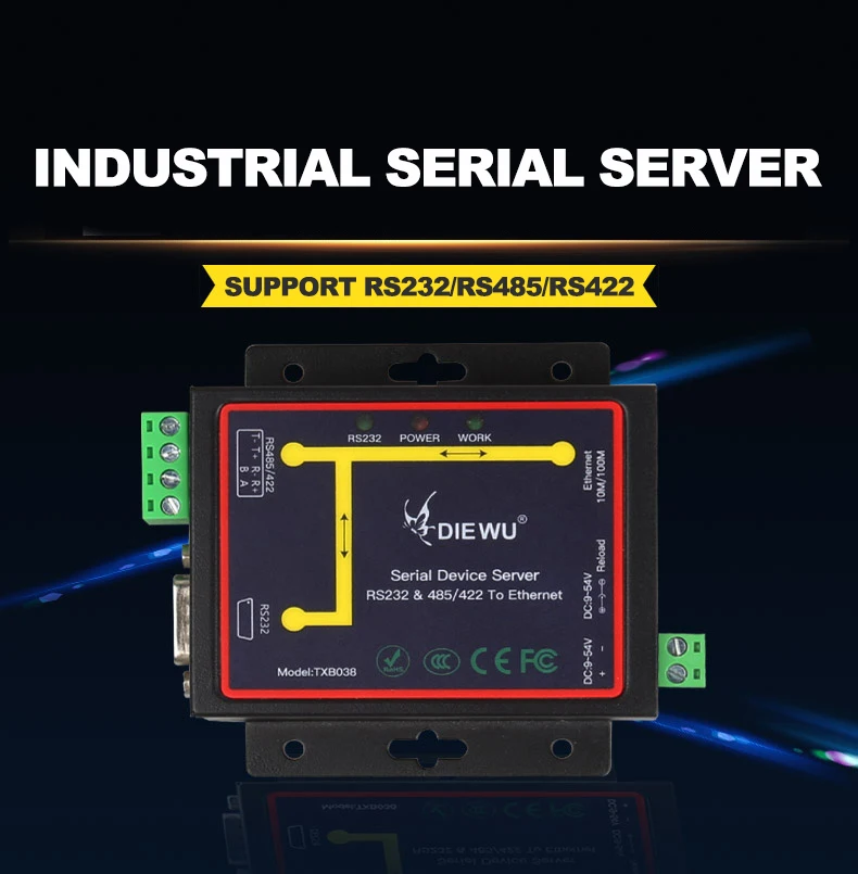 

RJ45 To RS232 RS485 Industrial Male Converter TCP/UDP Serial RS232 RS485 RS424 To Ethernet Device Server Support Window System