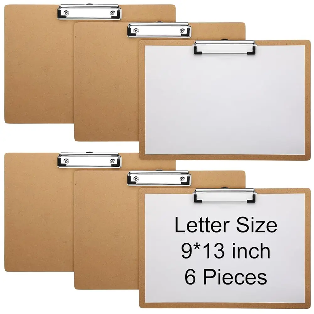 

6 Pcs Large 9 x 13 Inch Wooden Horizontal Clipboard with Low Profile Clip Landscape Clipboard Layout for School Classroom Of