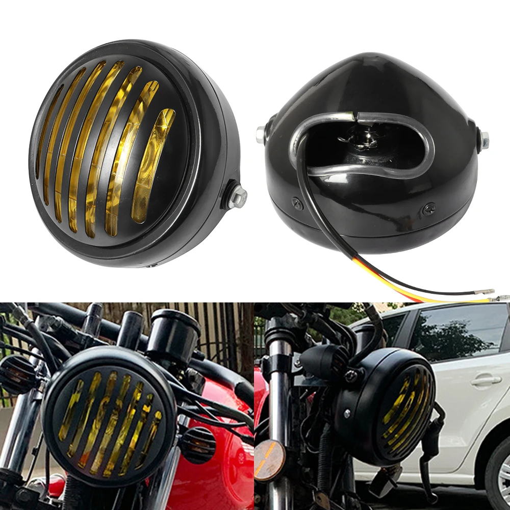 Faro Retro de Metal, faro redondo para parrilla de motocicleta, faros Retro para motocicleta, faro halógeno para Motor de Moto y Scooter