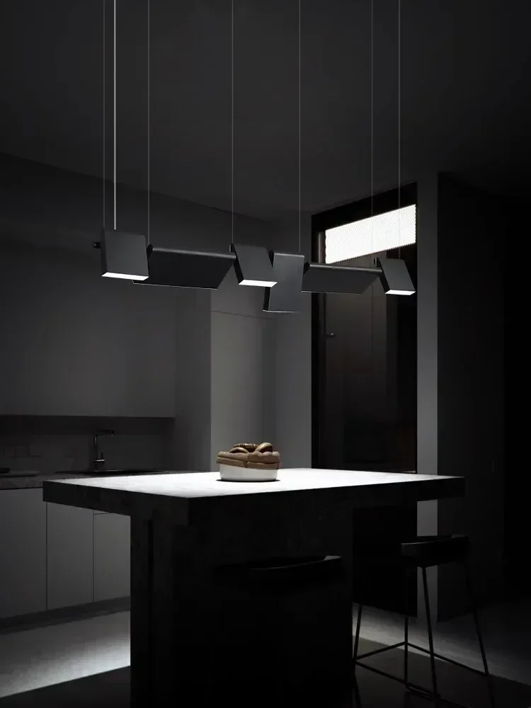 

2025 Nordic Rotatable Long Strip LED Chandeliers Minimalist Office Showroom Novelty Art Lamp Lighting Dining Room Bar Hanging La