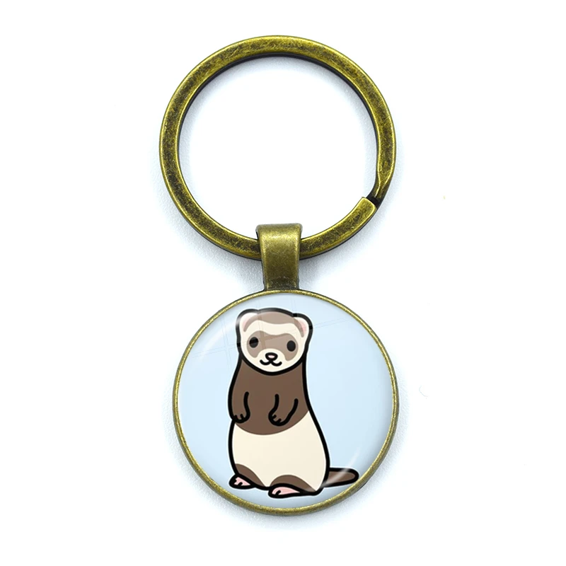 Cute Ferret Keychains Handmade Glass Cabochon Alloys Key Rings Pendants Trinkets Cartoon Design Creative Fashion