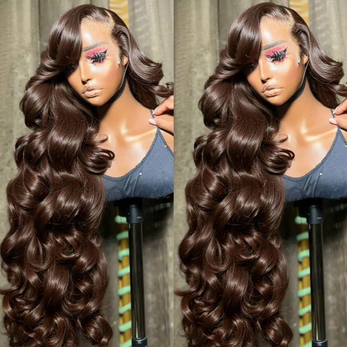 

30Inch Chocolate Brown Body Wave Lace Front Human Hair Wigs 250 Density Pre Plucked 13x4 13x6 HD Lace Frontal Wig Brazilian Hair