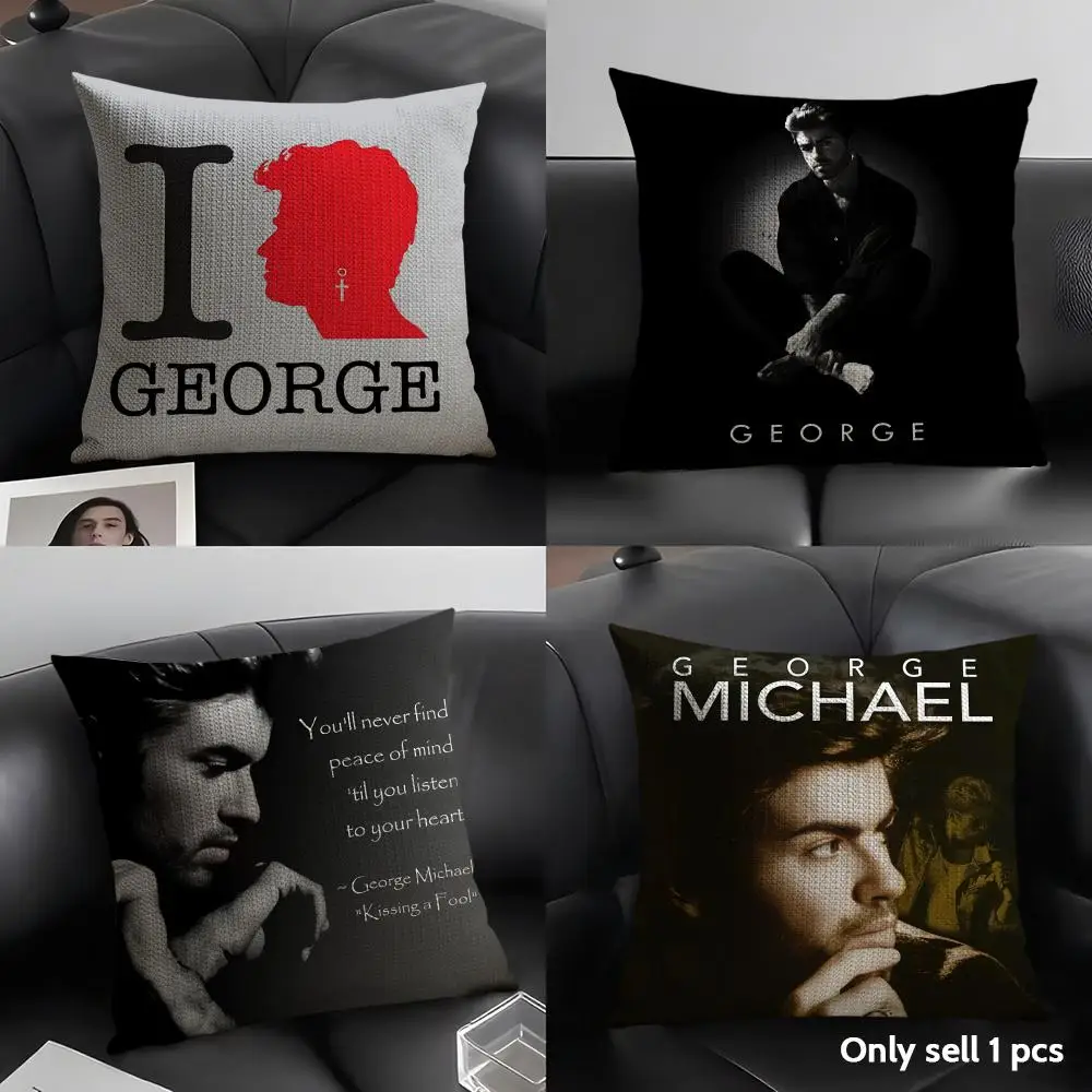 G-George Michael Singer Cushion Cover Natural Linen Organic Fabric Double-Sided Printing Sofa Home Decor Gift Pillow Case