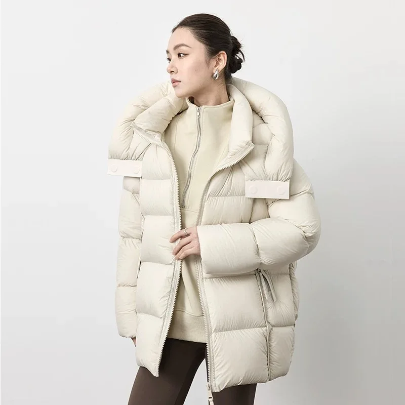 

2025 Women's Winter New 90 White Goose Velvet Cloud Puff Down Jacket Women's Loose Cocoon Shape Slimming Hooded Thick Coat