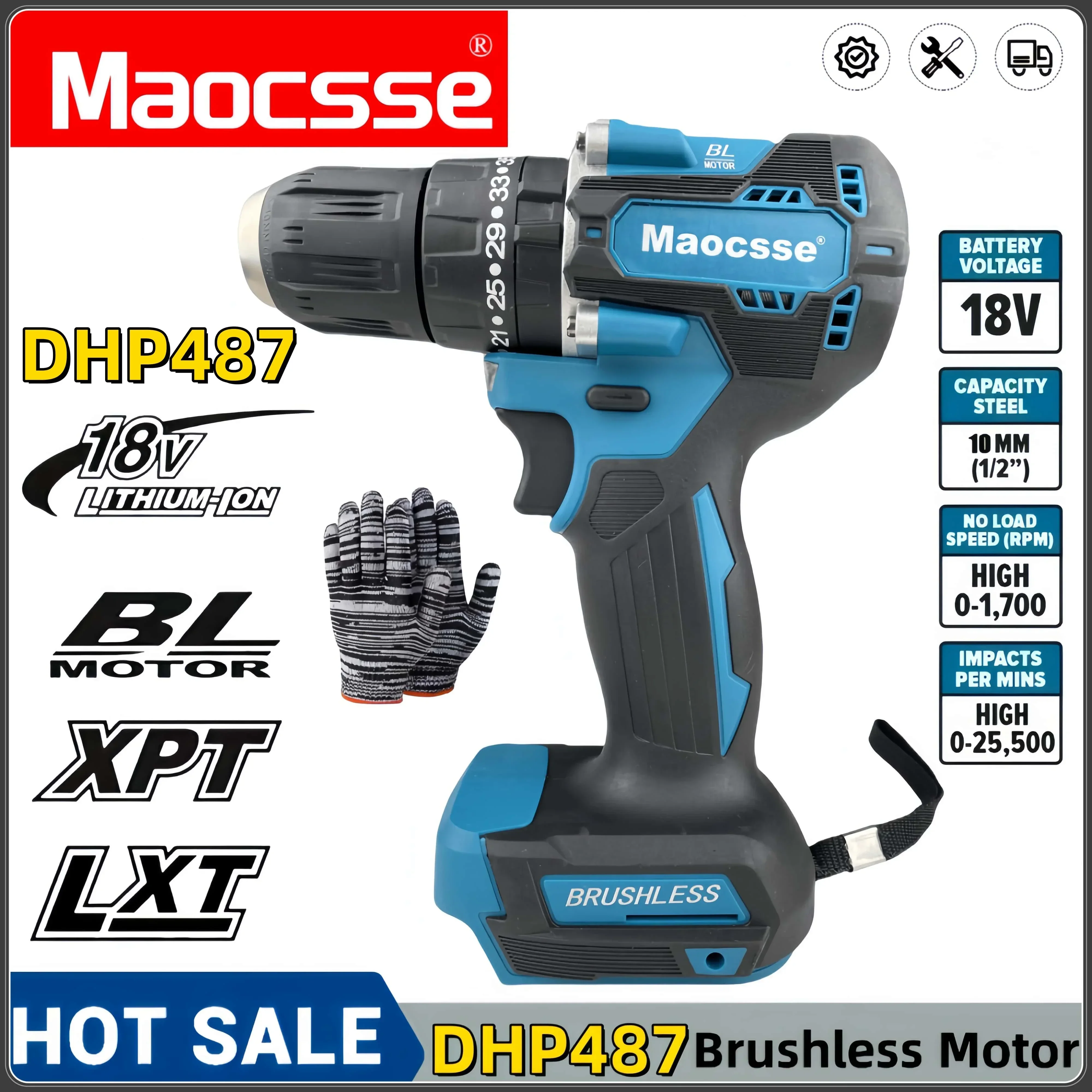 

Makita DHP487 Screwdriver Cordless Percussion Drill 18V Electric Variable Speed Brushless Motor Impact Power Tools Power Drill