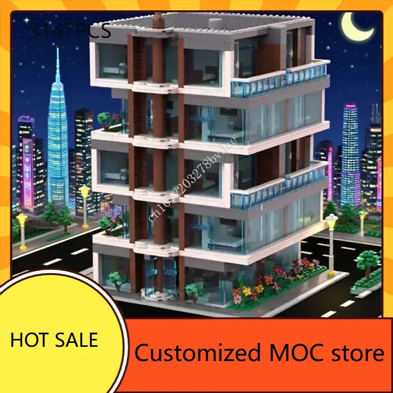 3147PCS Sunshine Hotel Compleanno MOC Puzzle Vacanze creative DIYA Assemblaggio StreetView Architettura Giocattolo di compleanno Regalo di Natale per bambini