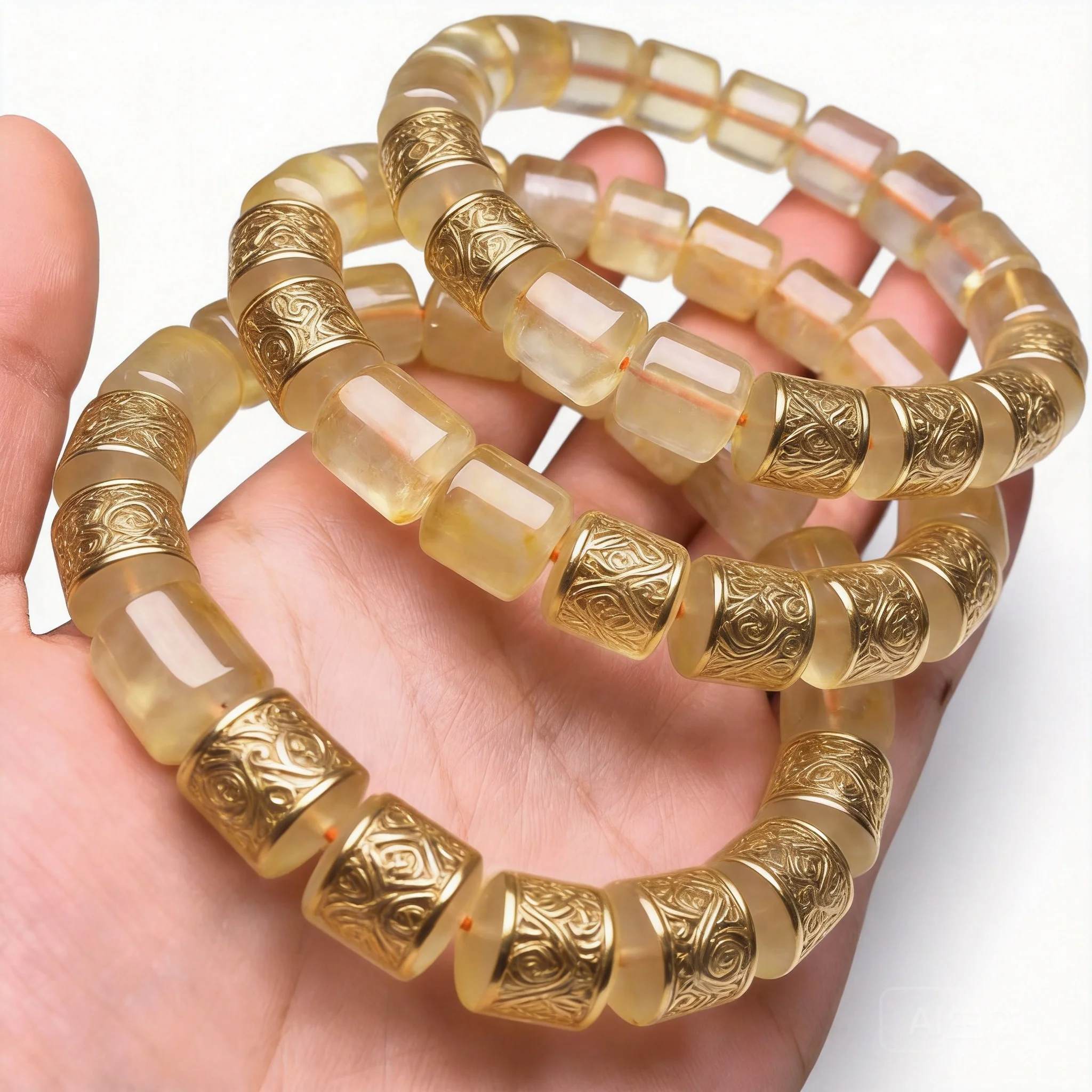 Chinese Style Lucky Blessing Natural Golden Rutilated Quartz 10mm 11mm Barrel Square Bead Bracelet Wealth Attracting Good Luck