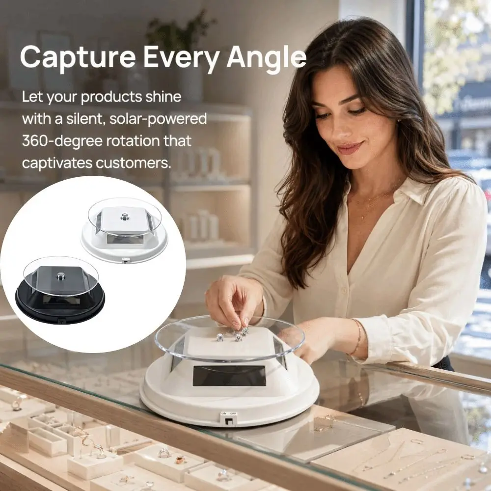 Turntable Designed Solar Jewelry Display Stand Displaying Watches Bracelet Necklace Rotating Table Solar Power 360 Degree