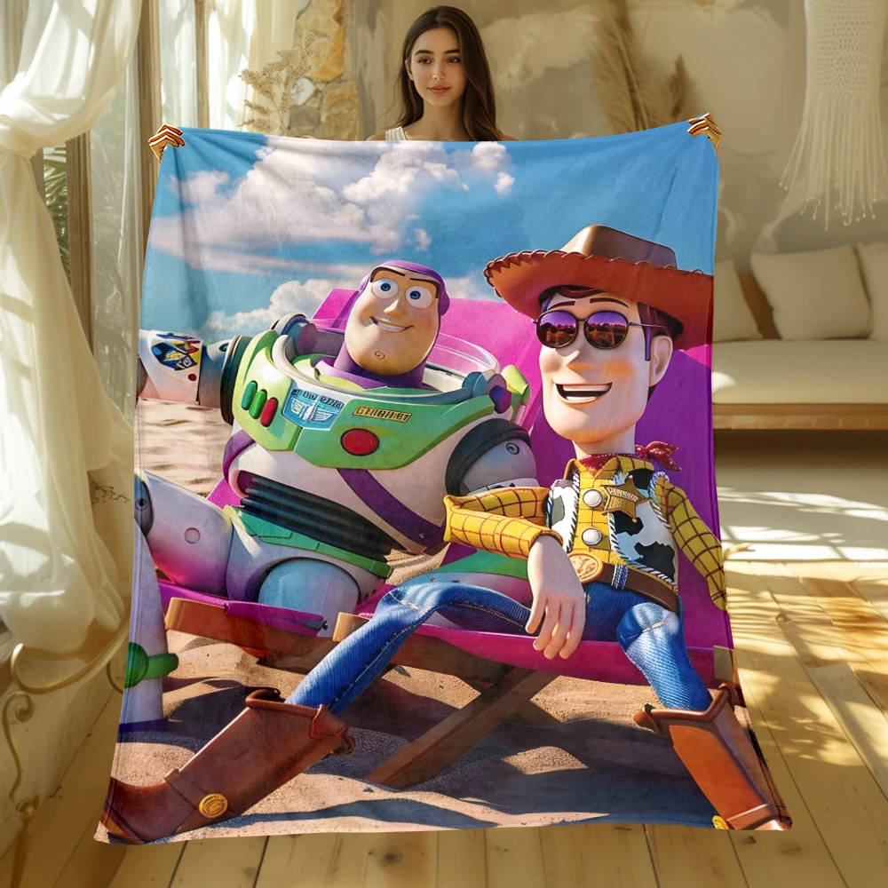 MINISO Toy Story cool cute Cartoon Print Blanket.Warm and Comfortable Flannel,Bedroom,Sofa,Bed,Chair Picnics,Trip,Camp,Blankets.