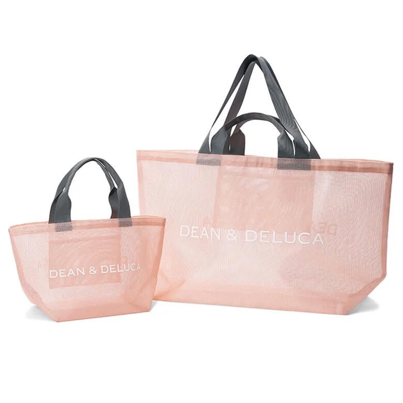 

2-piece package for Japan's new minimalist letter pink mesh breathable shoulder bag, large capacity beach bag, shopping bag