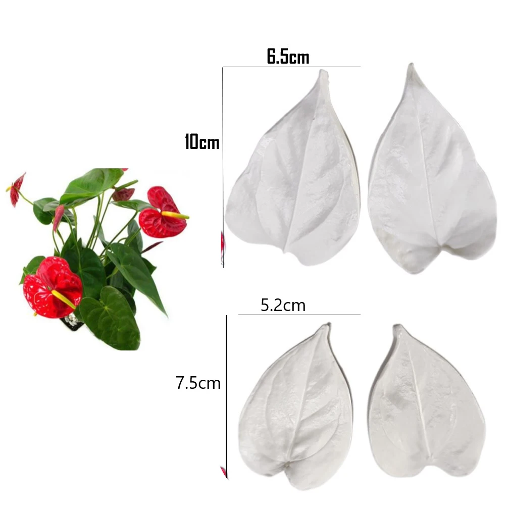 4pcs/Set Anthurium Leaf Sugarcraft Veiner Formy Silikonowe DIY Handmade Fondant Flower Clay Mould Cake Decorating Tools Bakeware