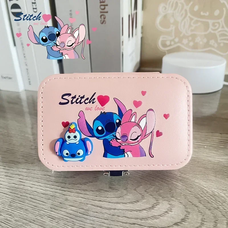 Stitch Disney Anime Figure Angel Mickey Minnie Jewelry Box Necklace Ring Earrings Convenient Cute Cartoon Storage Box Gifts