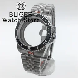 BLIGER 36mm 38mm Diving Case Fit NH34 NH35 NH36 GMT ETA 2824 PT5000 Watch Case Stainless Bracelet Sapphire Glass Slide Buckle