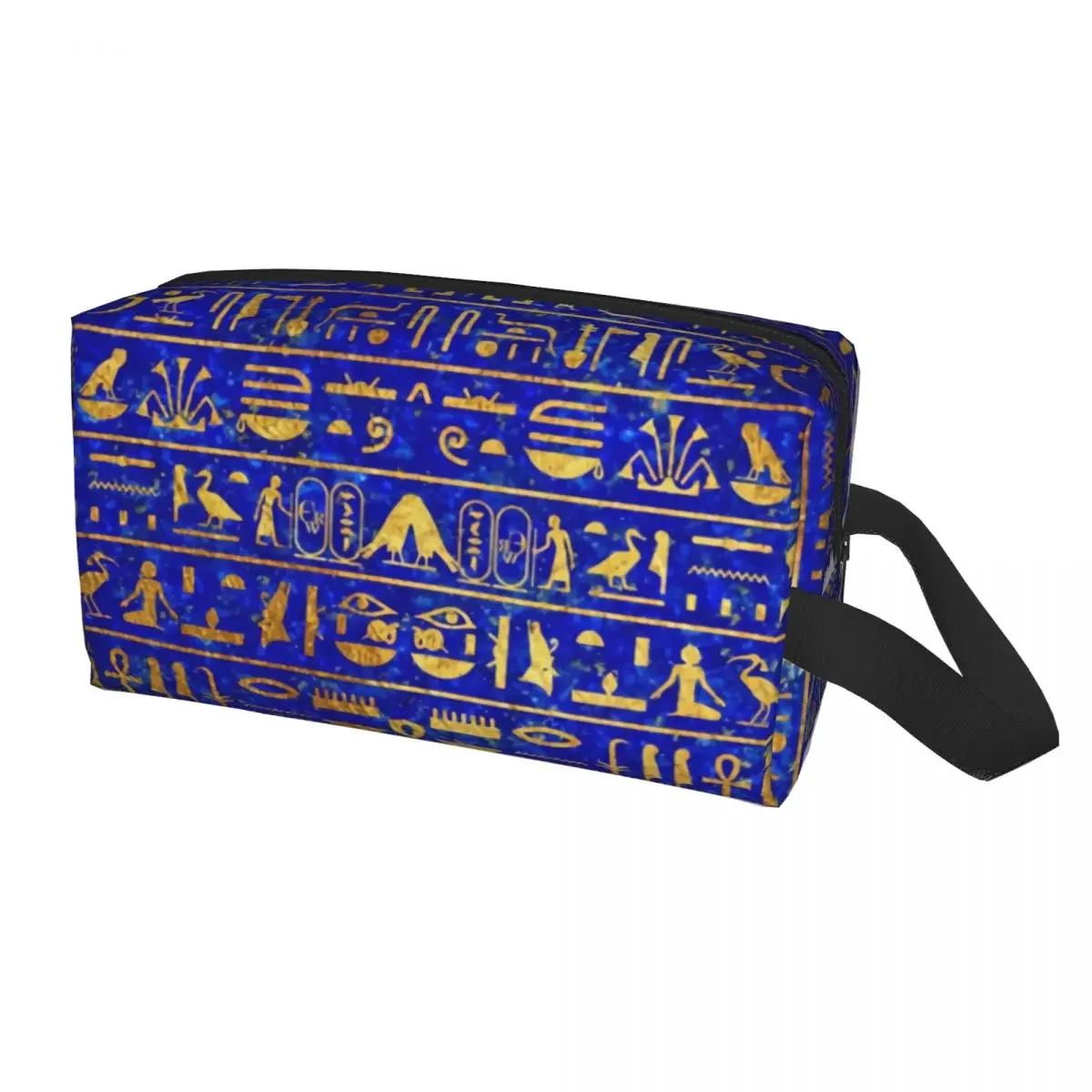 

Blue Lapis And Gold Hieroglyphics Makeup Bag Women Travel Cosmetic Organizer Fashion Ancient Egypt Art Storage Toiletry Bags