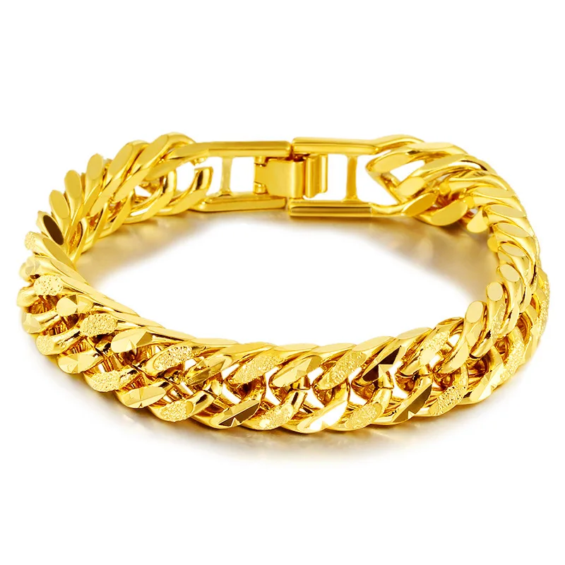 

15MM Gold Bracelet Classic Men's and Women's 24K Gentleman Hip Hop Brilliant Luxury Jewelry Pulseira Feminina Gift