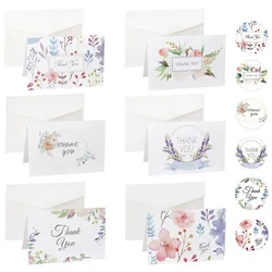 6Pcs/Set Flower Thank you Card Blank Folding Gift Card With Envelopes Stickers Wedding Party Invitation Cards Blessing Card