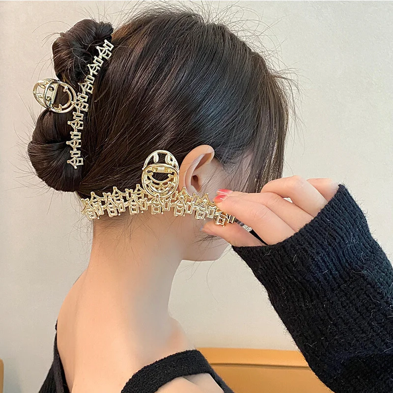 New Fashion Chinese Words Metal Large Hair Claw Hairgrip Trendy Hair Clips Hairpin For Women Hair Accessories Headwear