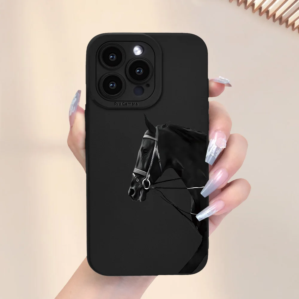 

Black horse phone case for iPhone 17 16 15 14 13 12 11 Pro/ Max/Plus shock-proof rear cover anti-fingerprint