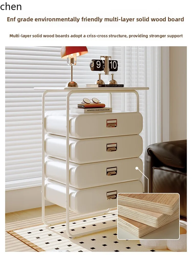 Cream Style Chest of Drawers Bedroom Solid Wood Minimalist High-end Drawer Narrow Storage Four-drawer Cabinet