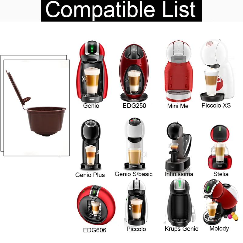 5 PCS Reusable coffee capsule Nescafe Dolce Gusto filter cup dispenser with spoon cleaning brush kit