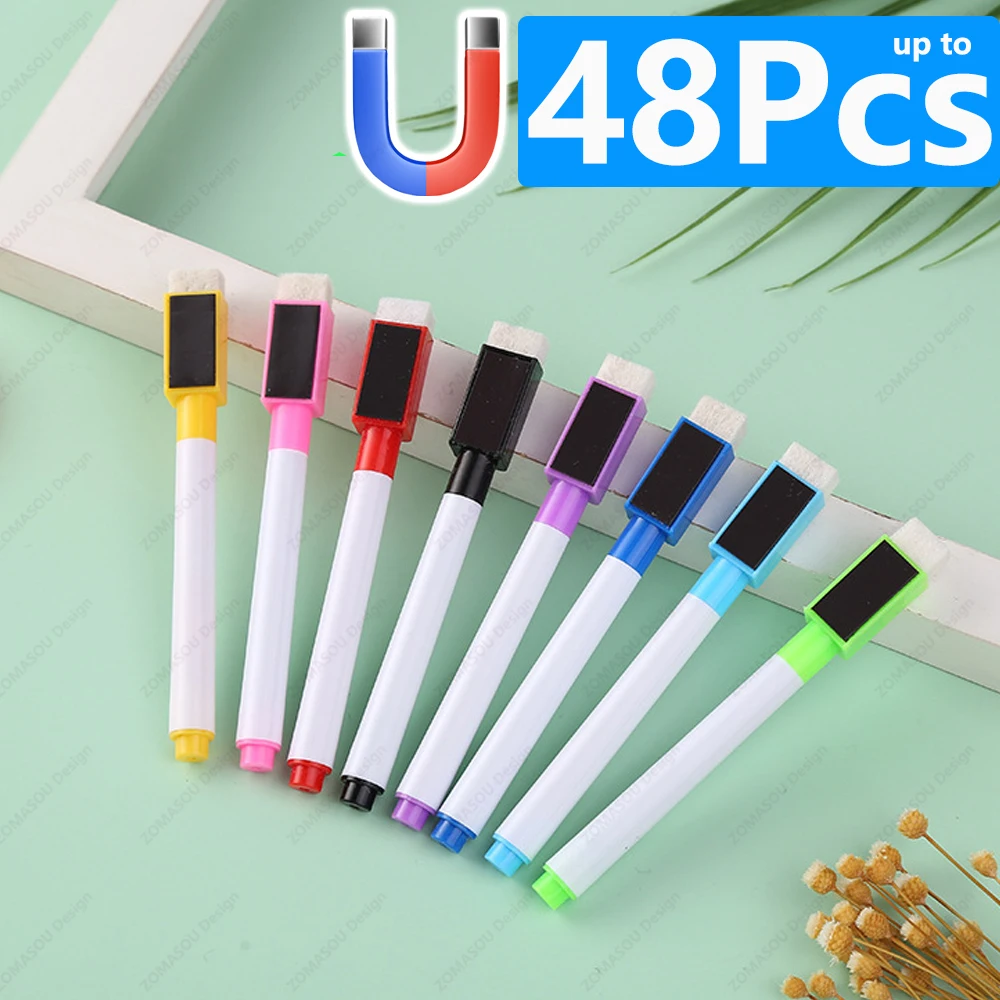 48-1Pcs Magnetic Erasable Whiteboard Pen Color Options Numbering Stationery Office Teaching Supplies for Blackboard Student Note