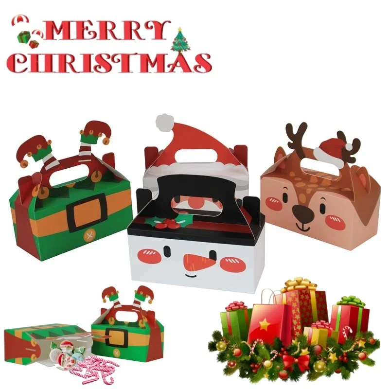 50PCS Merry Christmas Candy Box Cute Santa Claus Elk Cookie Gifts Cake Packing Box For Christmas New Year Party Decor Xmas ﻿