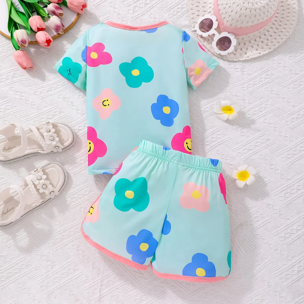 New Girl Set Kids Clothes Summer Tshirt + Shorts 2Pcs Cute Children Suit Floral Fashion Casual Girls Outfit 3 4 5 6 7 Years Old