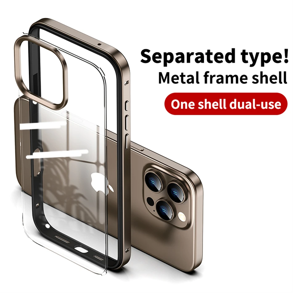 Light Aviation Aluminum Bumper Case For iPhone 12 13 14 15 16 Pro Max Luxury Silicone Frame Detachable 2 IN 1 Clear Back Cover