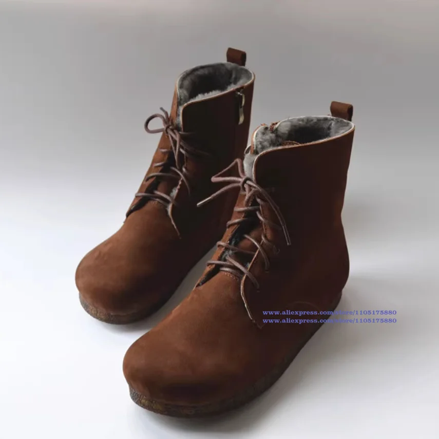 Brown/black Leather Snow Boots Soft Leather Soft Sole Men's Boots Round Toe Ankle Booties Handmade Men's Shoes Botas Mujer