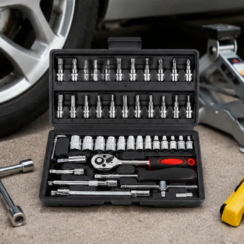 

Professional 46pcs vehicle repair hardware kit ratchet wrench accessories for motorcycle and car daily upkeep usage