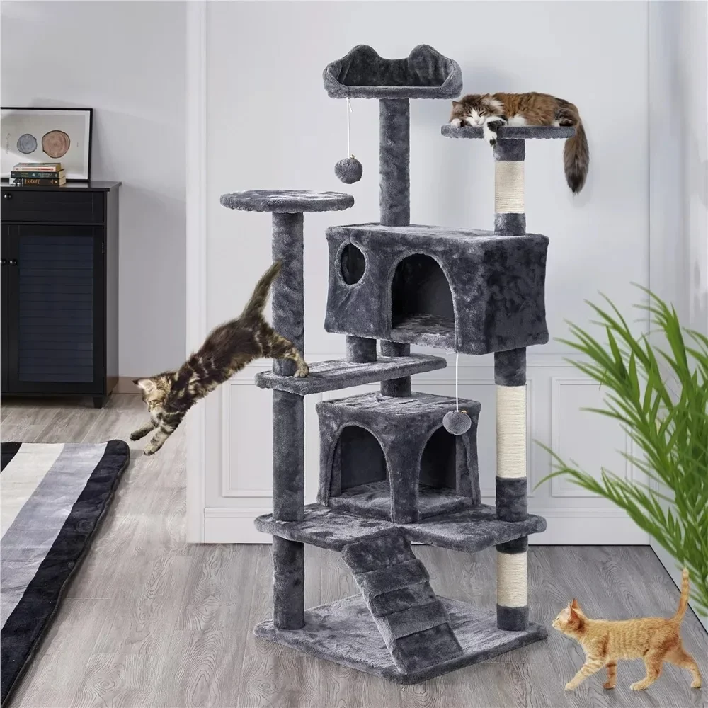 Cats Tower Cat Tree Tower Condo con tiragraffi forniture per animali grigio scuro torri di spedizione gratuite per gatti giocattoli grandi alberi casa