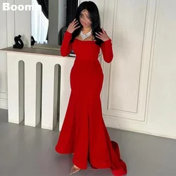 Booma Red Elegant Mermaid Evening Dresses Long Sleeves Prom Gowns for Women Saudi Arabic Formal Occasion Dress Party Gown Dubai