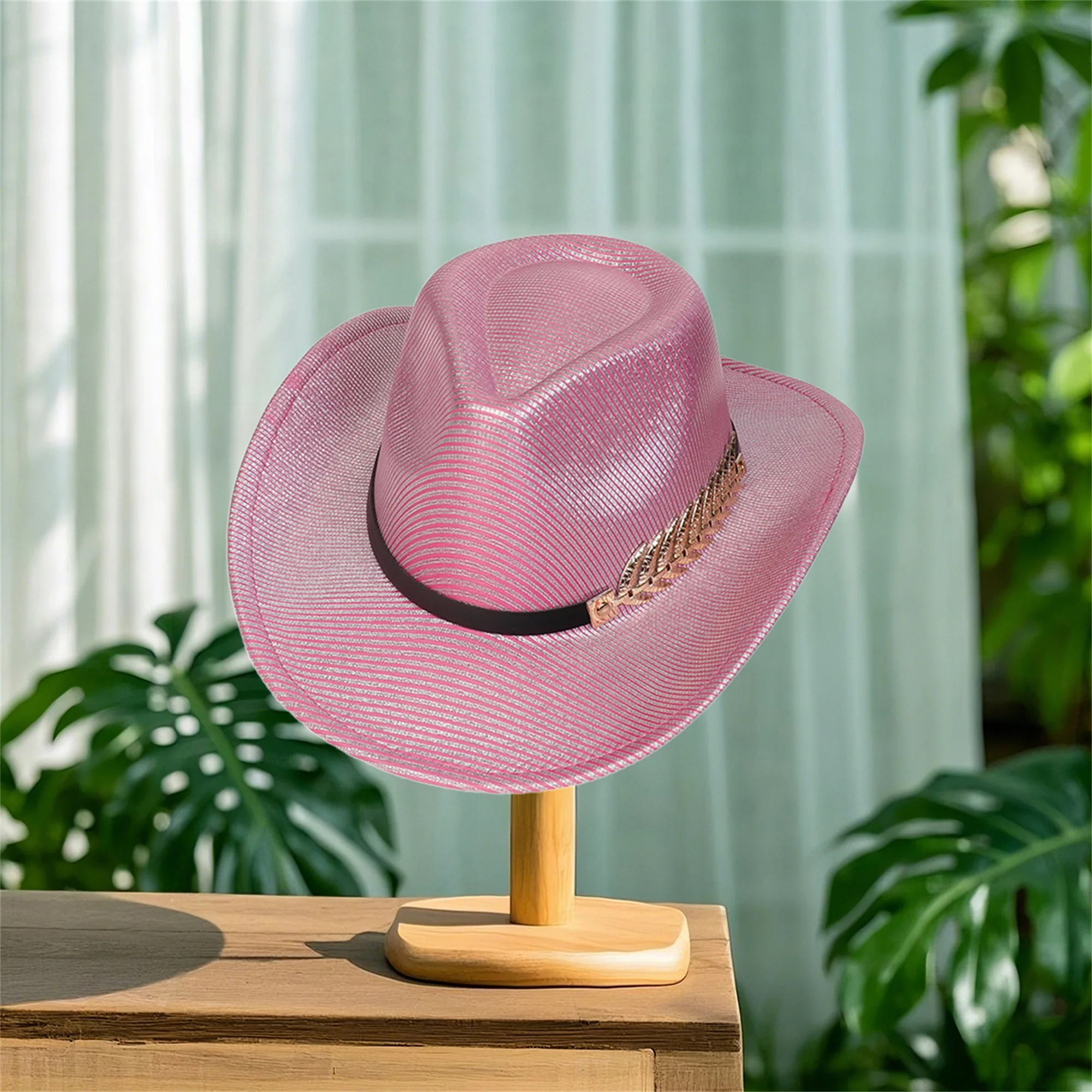 Женская и мужская ковбойская шляпа с широкими полями и стильными полосками с блестками, кожаный ремень, кепка в стиле вестерн для повседневной жизни, вечеринки и