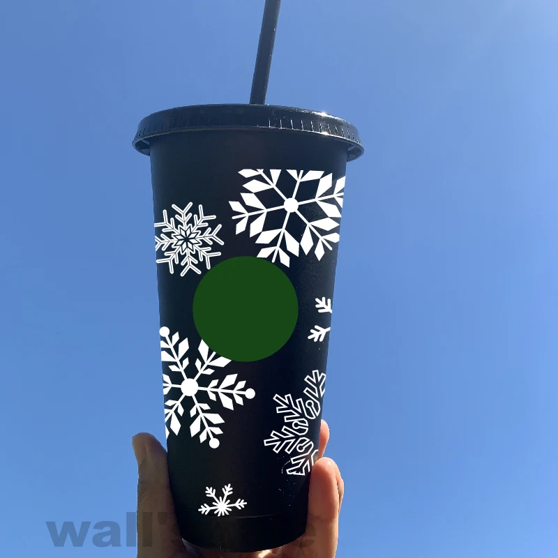 Snowflake Vinyl Sticker 710ml Reusable Straw Cold Cup Decals Christmas Gift Waterproof Removable Water Cup Decal Decoration