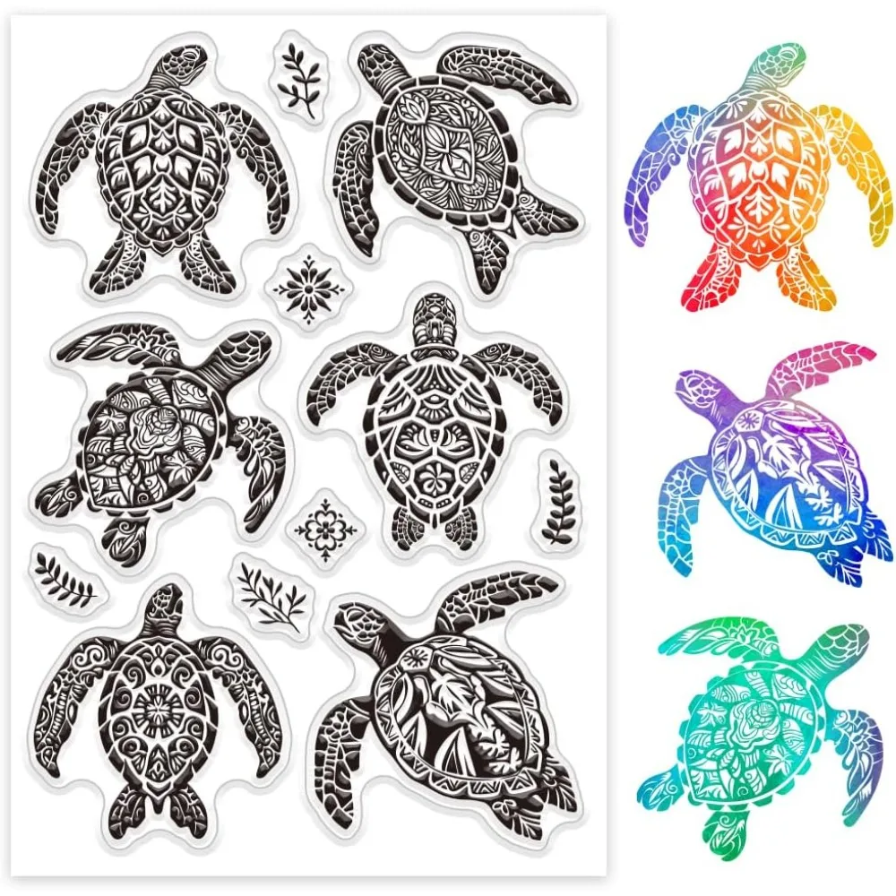 Turtle Clear Stamps Silicone Clear Stamp Seals Summer Ocean Animal Transparent Stamps for DIY Scrapbooking