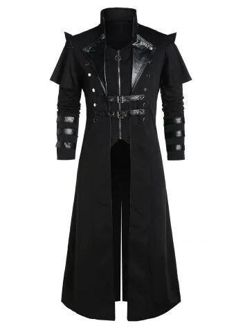 Vintage Men's Gothic Steampunk ยาวเสื้อแจ็คเก็ต Retro ยุคกลางนักรบอัศวินเสื้อกันหนาวชาย Victoria ยาว Plus ขนาด