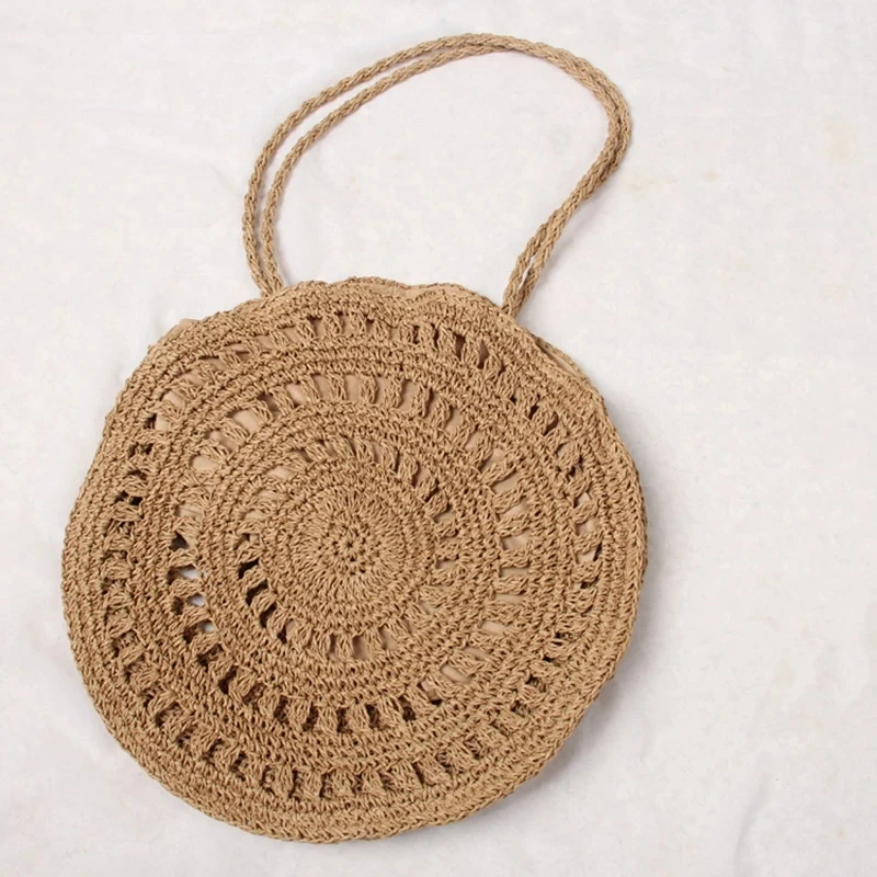 Summer Rattan Knitted Underarm Shoulder Bag Bohemian Straw Woven Shopper Tote for Women Circle Beach Bag Handmade Travel Handbag