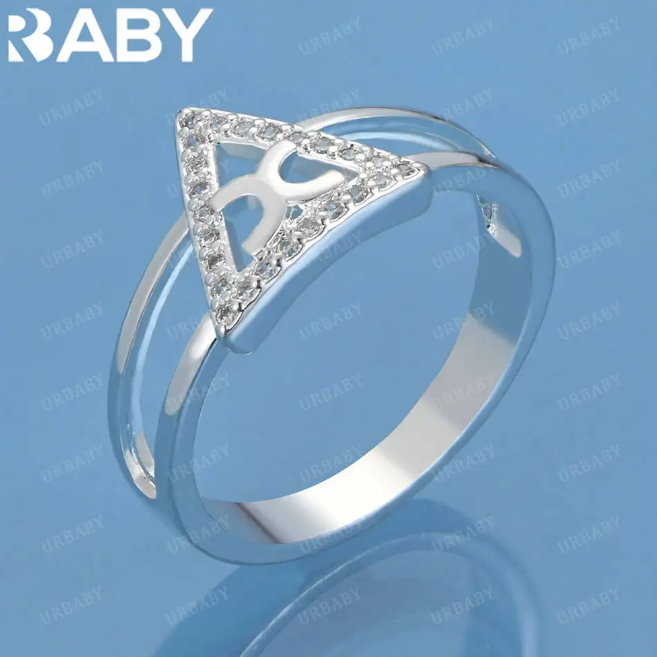 

URBABY 925 Sterling Silver Size 7-10 Zircon Triangle Ring For Women Men Grace Jewelry Trend Fashionable Birthday Party Gifts