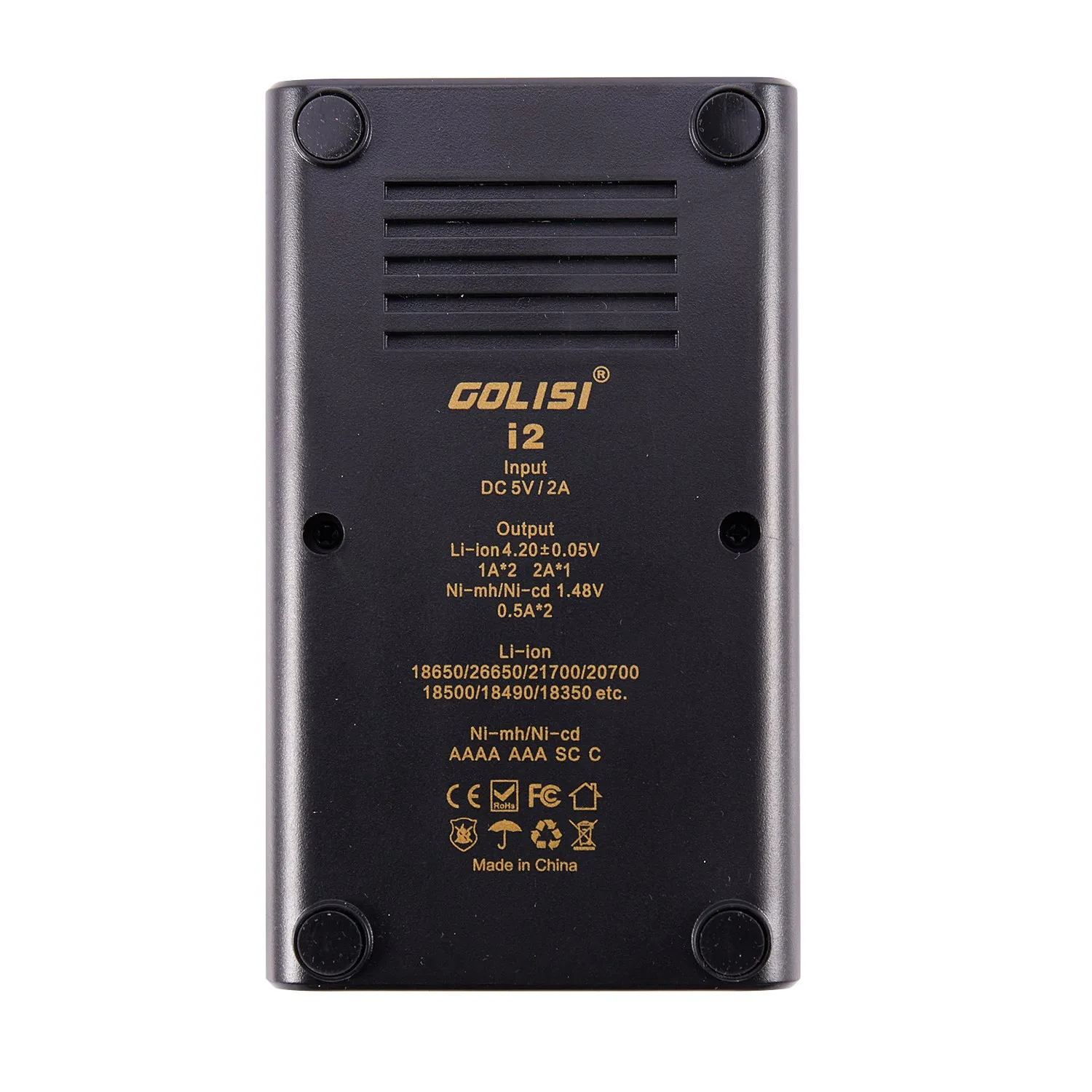 Golisi I2 2.0A Mini Smart Battery Charger Quick Charge Lcd Display 18650 26650 20700 21700 Rechargeable Charger For Battery