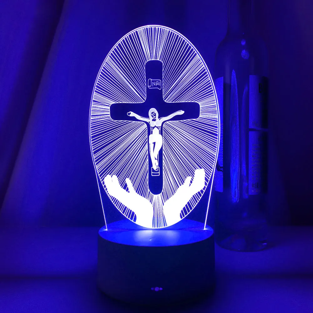 Imagem -05 - Jesus Cruz 3d Led Night Light para Sala de Páscoa Decoração Presentes Crucifixo Ilusão Óptica Religião Mesa Lâmpada Noite Cores