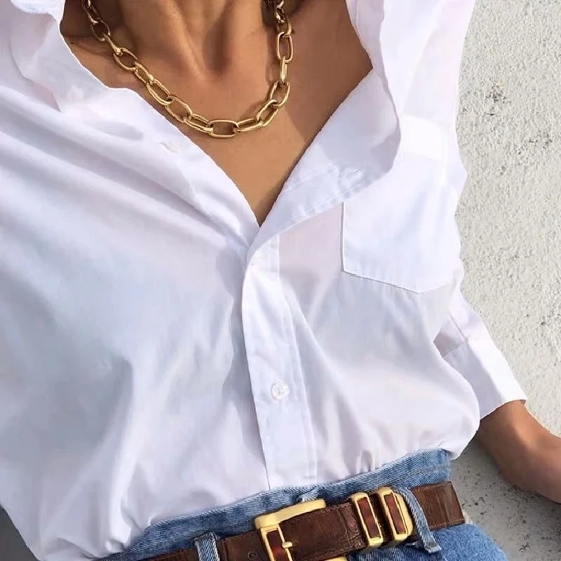New Fashion Big Necklace for Women Punk Rock Twist Gold Silver Color Hollow Link Chunky Thick Lock Choker Chain Necklaces Party