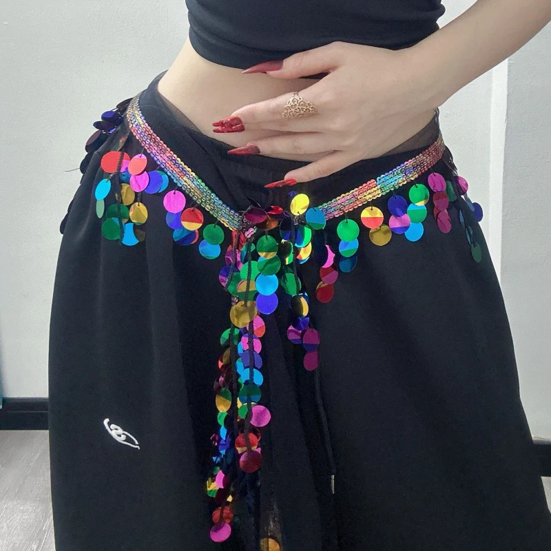 Sequins Tassels Waist Chain Women Belly Dance Hip Scarf Shiny Coin Belt Jazz Hip Hop Stage Performance Accessories