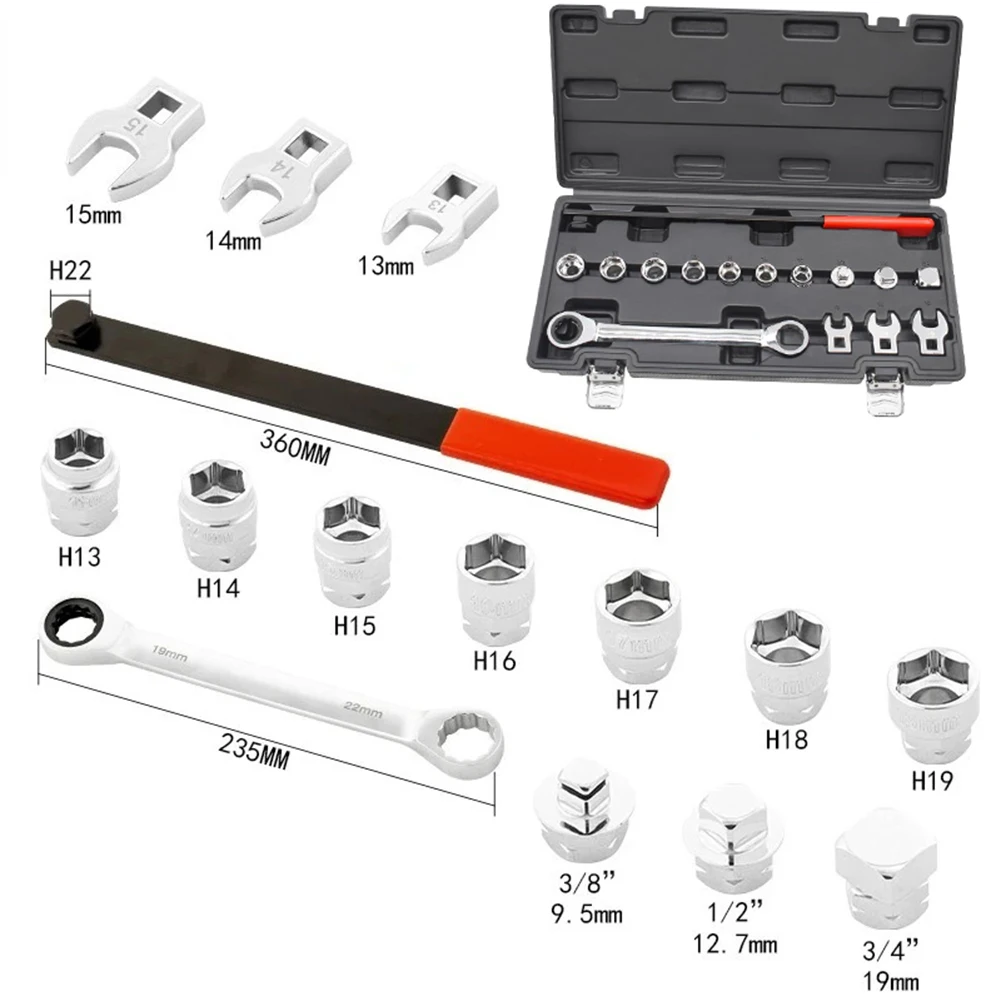 15 قطعة مجموعة أدوات إزالة وتركيب حزام اعوج مع مفاتيح كروفوت ومجموعة مقابس للمركبات