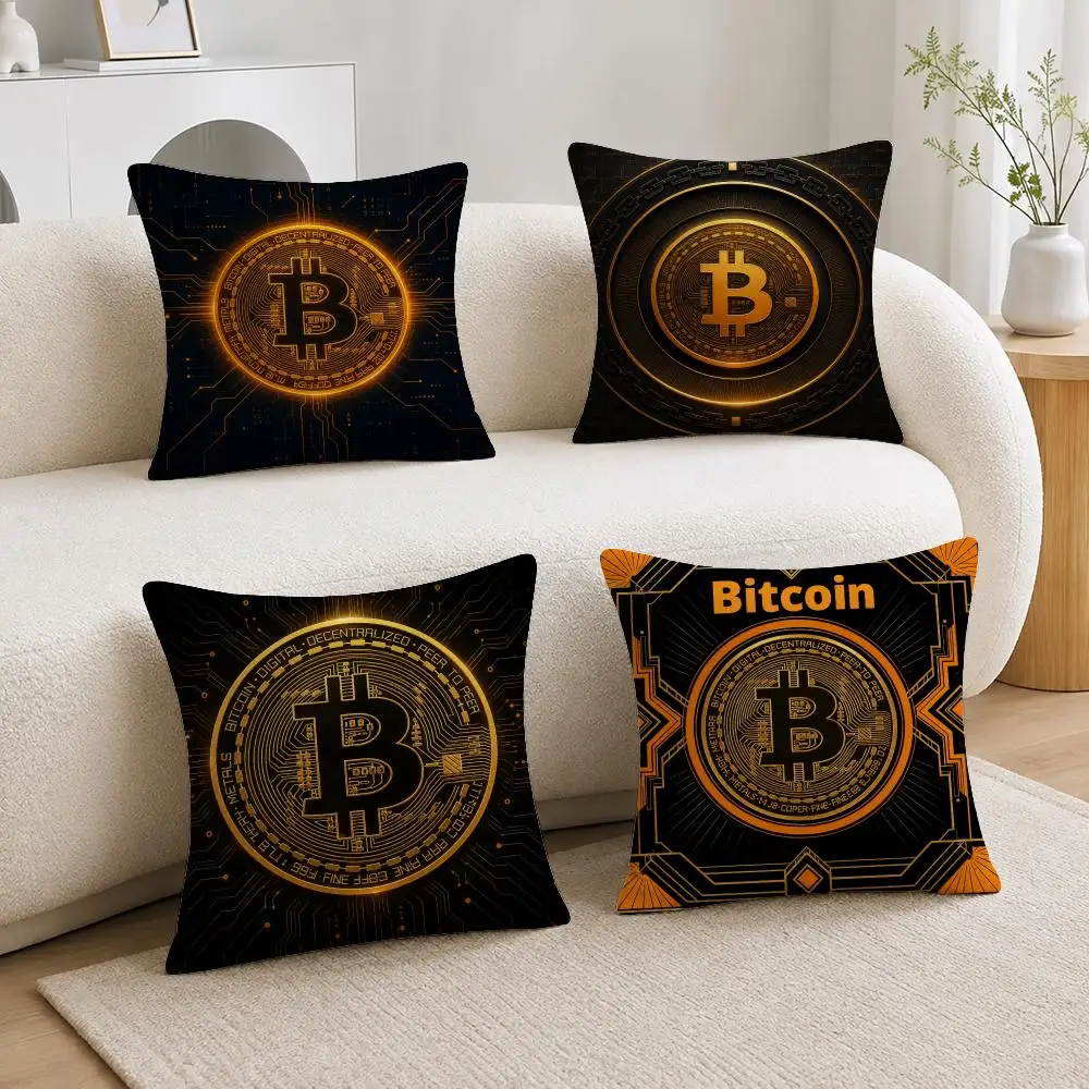 Pattern Bitcoin Symbol Pattern Cushion Cover Soft Plush Cushion Covers Fluffy Throw Pillow Cases for Sofa Bedroom Home Decor