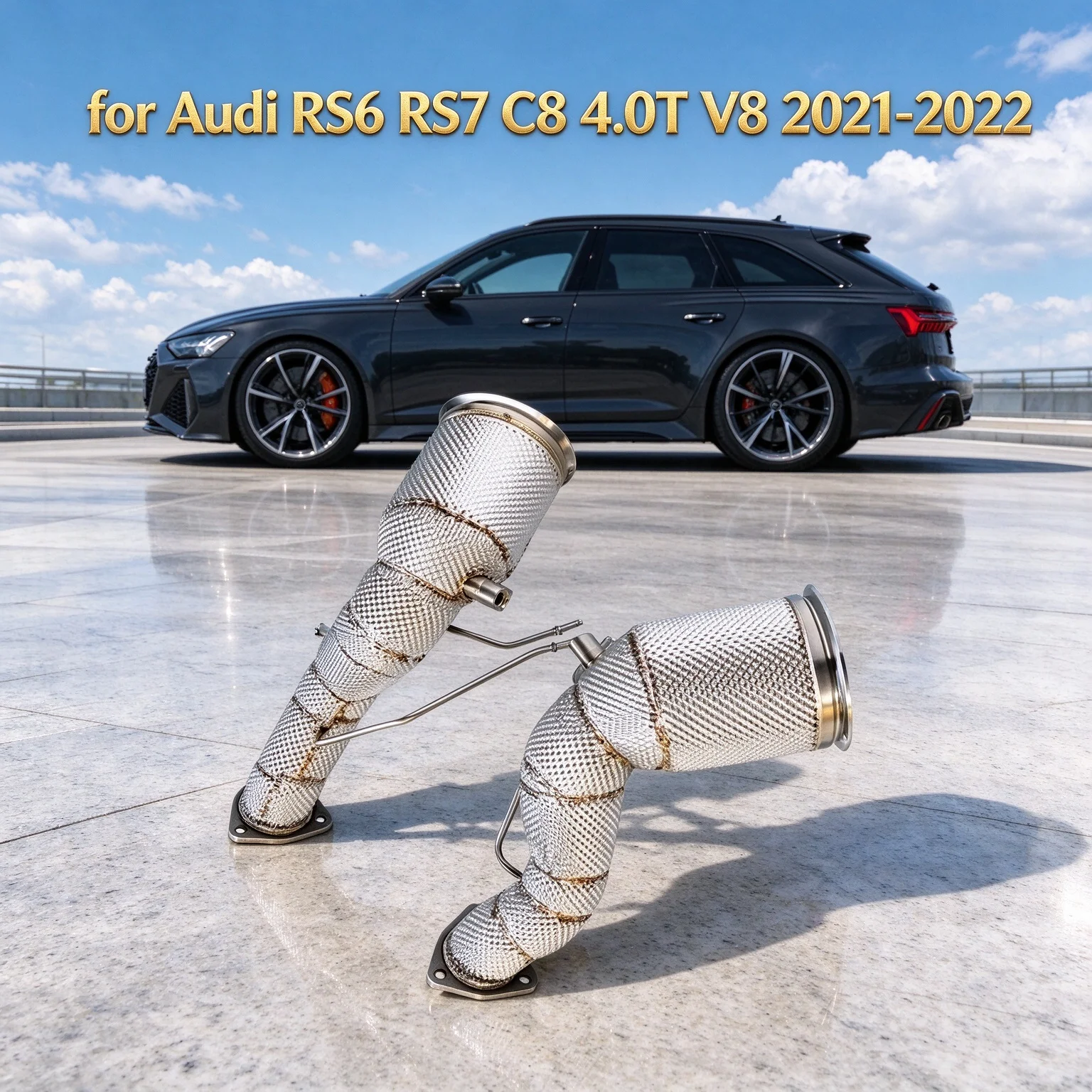 Heat Insulation Downpipe Exhaust Decat Pipe Stainless Steel Performance Parts for Audi RS6 RS7 C8 4.0T V8 2021-2022