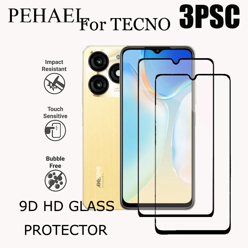 PEHAEL 3Pcs Full Cover Black Edge HD Tempered Glass Screen Protector accessories For TECNOCAMON19PRO  SPARK10PRO SPARK8PRO POVA5