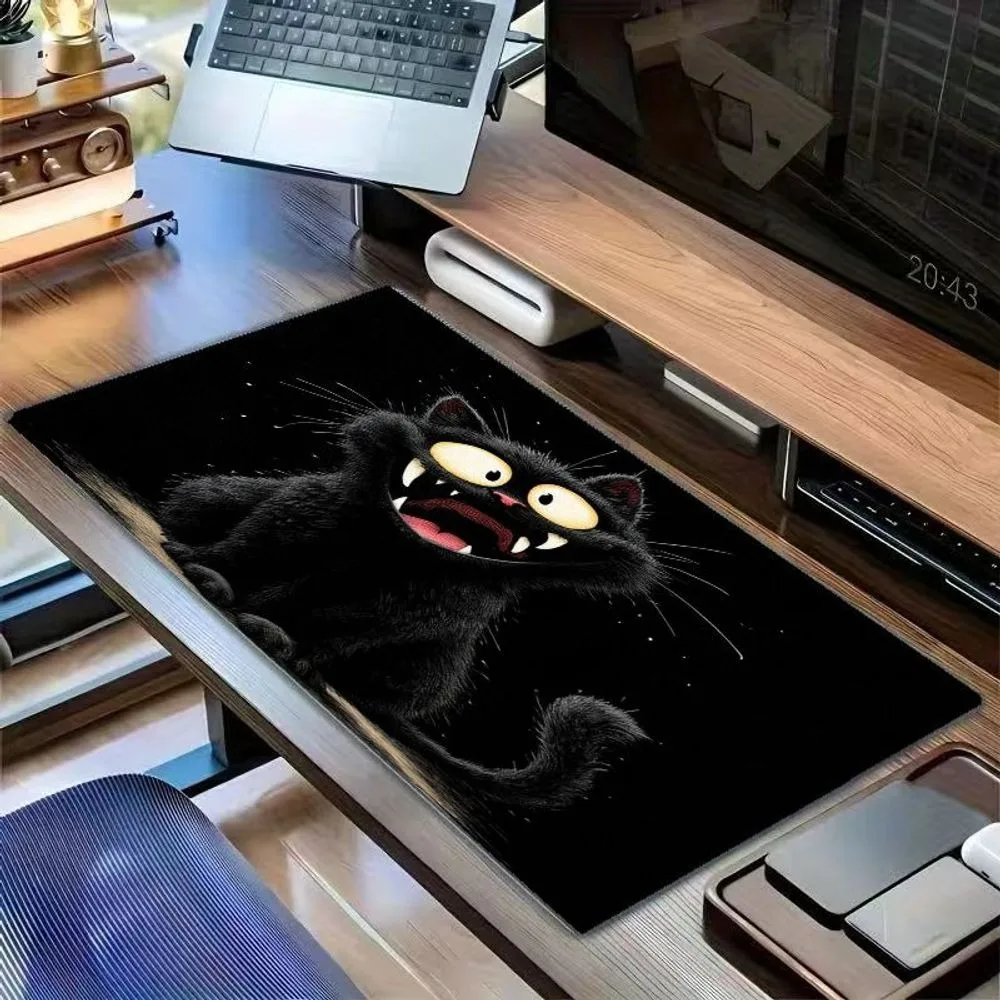 Tapis de souris amusant en forme de chat noir, avec texture moelleuse et motif de chaton, organiseurs de bureau et plateaux, tapis de souris