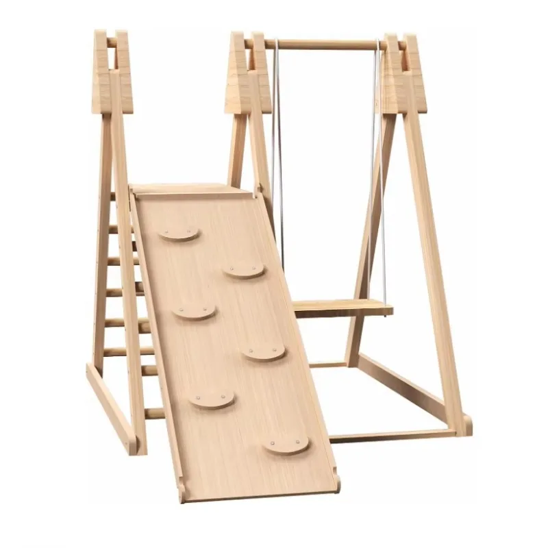 Playground Game Set with Baby Swing Slide 7-In-1 Wooden Montessori Climber Jungle Gym Indoor