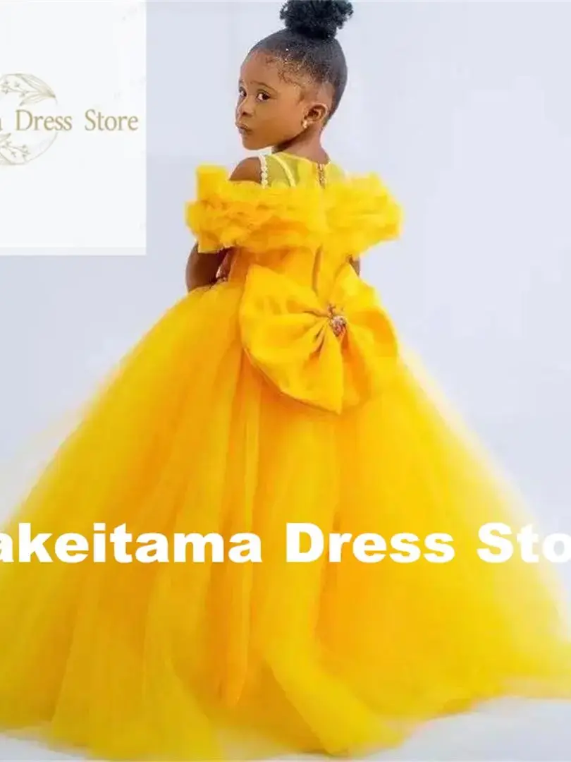 Vestido de niña de flores personalizado, vestido de princesa de encaje de perlas para niña, vestidos de primera comunión sin mangas, vestido de fiesta de boda para niño