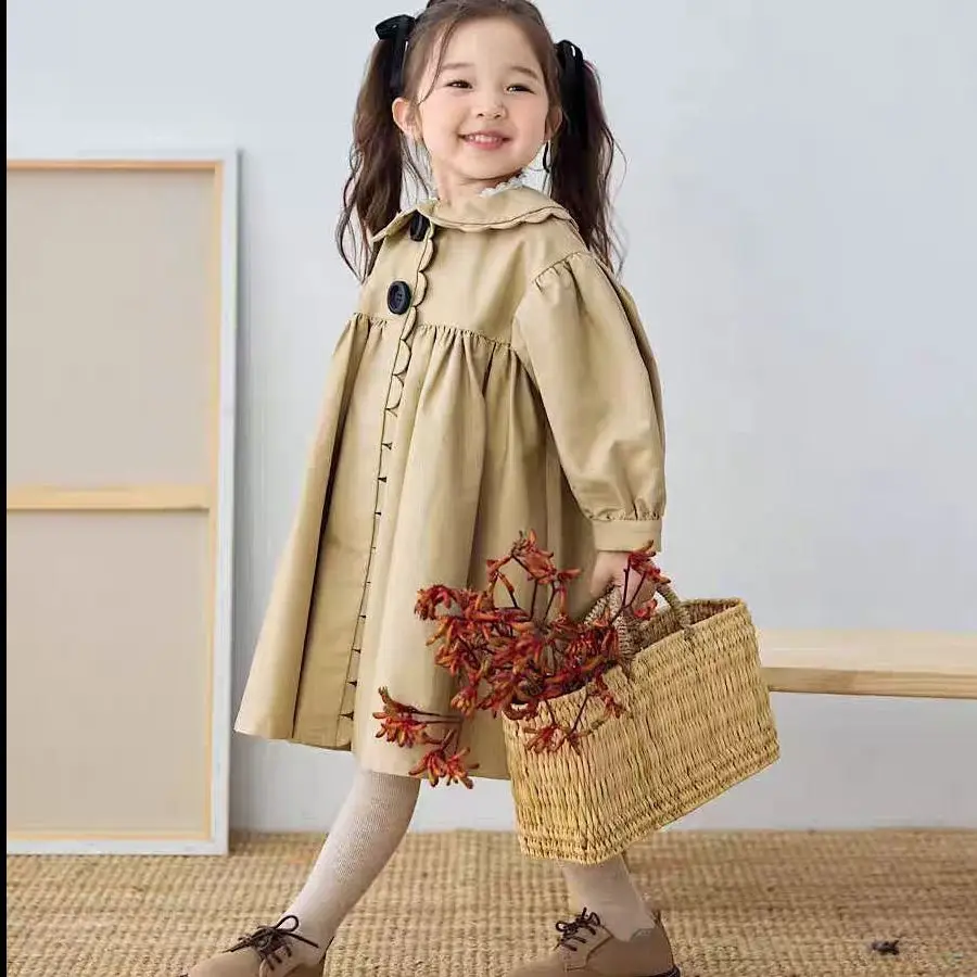 1-9Years Toddler Baby Dress Jackets for Girls Khaki Loose Outwear Coat Children Cute Trench Coat Infant Fall Windbreaker 2 3 4 7